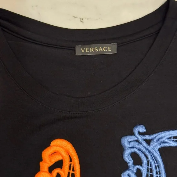 Versace Black Tee with Orange and Blue Accents - Picture 4 of 4